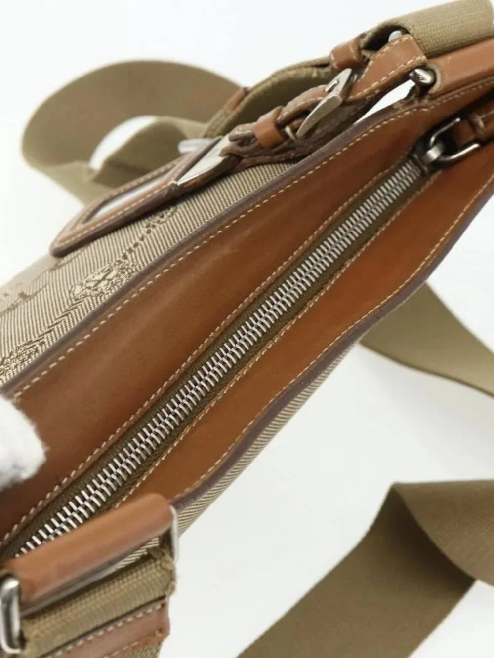 PRADA Shoulder Bag Canvas Beige Silver Auth ka3997